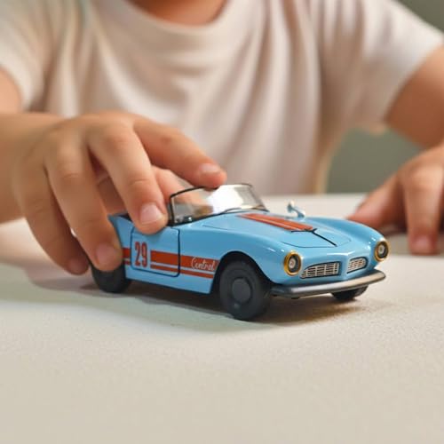 Image of SHAKTISM Die Cast Metal Toy Cars Set - 1:43 Scale Pull Back Action Cars with Open Doors, 4 Model Designs, Mini Vintage Car Collection for Kids Boys Girls, Gift Toy (SkyBlue Diecast Model)