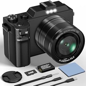 Digital Camera, 5K 64MP Cameras for Photography with WiFi, 64GB Card, Autofocus, Selfie 3″ LCD Screen Compact Vlogging Video Camera for Youtube, Beginners, Teens, Adult