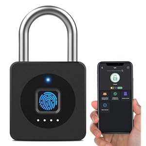 eLinkSmart Fingerprint Padlock, Keyless Biometric Gym Locker Lock, Medium-Sized Electronic Digital Bluetooth App Control Smart Pad Lock for Locker Outdoor Fence Gate Storage Pool Shed – Black
