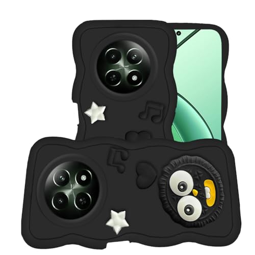 Image of AESTMO Back Case Cover for Realme 12 / 12X / C65 / Narzo 70X 3D Cute Fun Cartoon Characters | Anti Slip Grip Cute Wave Curly Frame Shape | Back Cover for Realme 12 / 12X / C65 / Narzo 70X (Black)