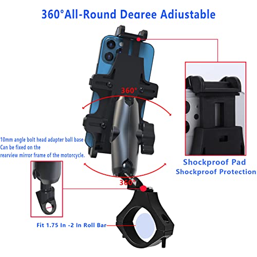 N-E Aufa Atv/Utv Phone Holder Rzr Cell 360°Adjustable Mount,Suitable For 1.75 Inch -2 Roll Bar Utv,Compatible With Polaris 900 1000 Xp / Can-Am And Motorcycles, Yachts, Etc. #TOP3