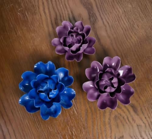 Image of Luoyang Peony,Royal Blue,3.54 inch,Ceramic Flower Wall Art Decor, Artificial Flower Wall Sculpture,Handmade Ceramic Flowers for Home,Hallway,Living Room, Kitchen,Bathroom