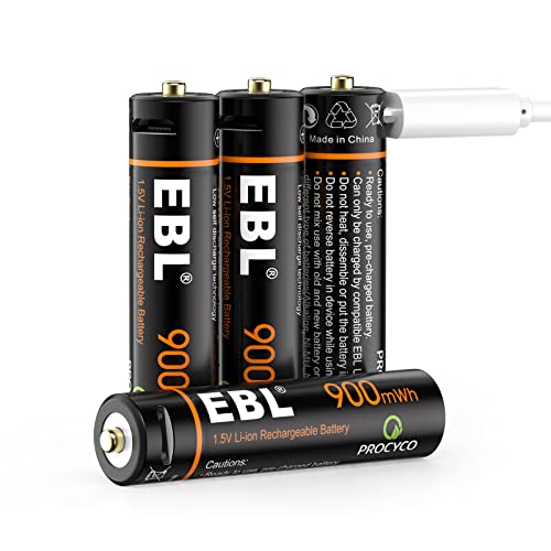 Piles Rechargeables AAA USB, Rechargeable Batteries AAA 900mWh Batterie AAA de Sortie constante de 1,5 V, Charge Rapid avec câble de USB 4 en 1