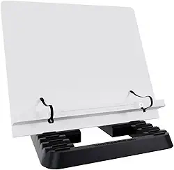 Marca Fácil Suporte para Livro e Notebook Resistente Ergonômico Durável Leve Portátil 19 Níveis de Ajuste com Prendedores de Páginas Branco M02