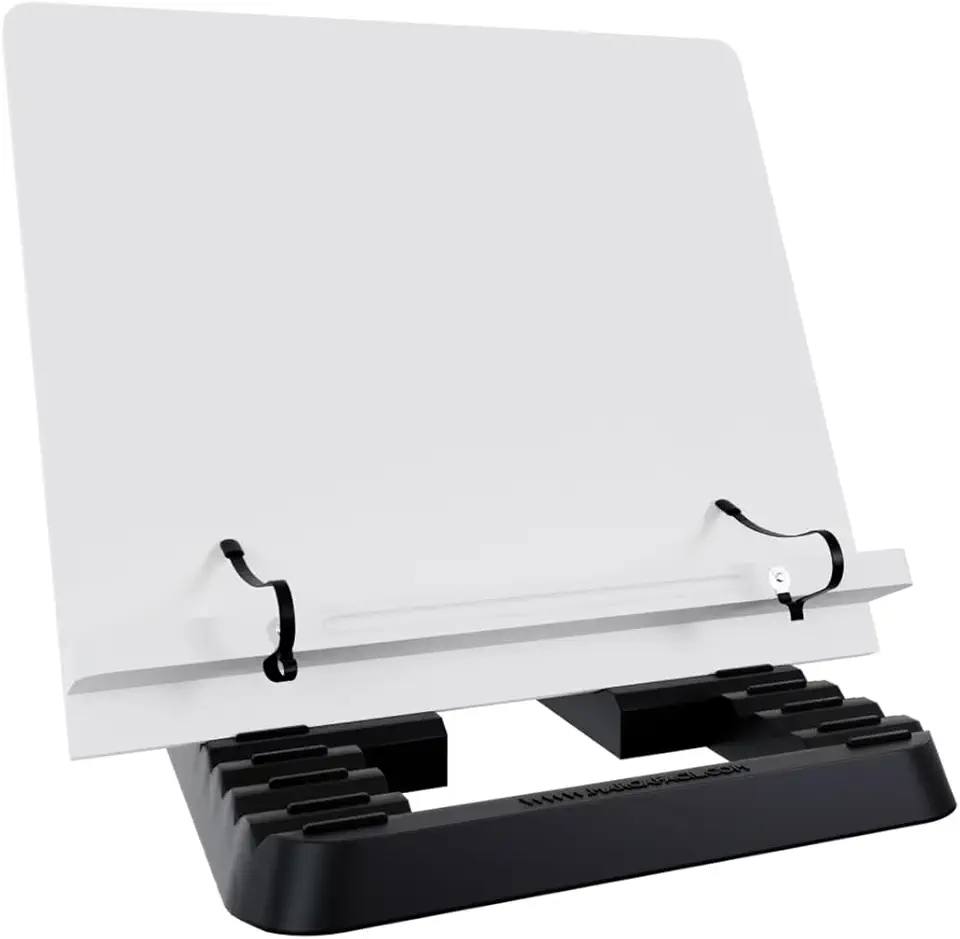 Marca Fácil Suporte para Livro e Notebook Resistente Ergonômico Durável Leve Portátil 19 Níveis de Ajuste com Prendedores de Páginas Branco M02