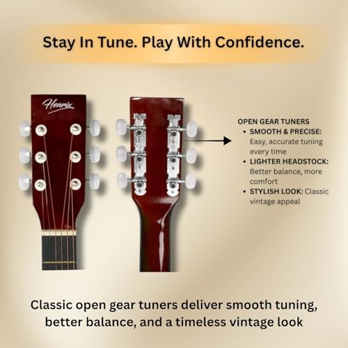 Image of Henrix 38C 38 Inch Cutaway Basswood Acoustic Guitar With Dual Action Truss Rod, Gigbag, Picks, String Set, String Winder, Strap, Polishing Cloth & Ebook - Natural