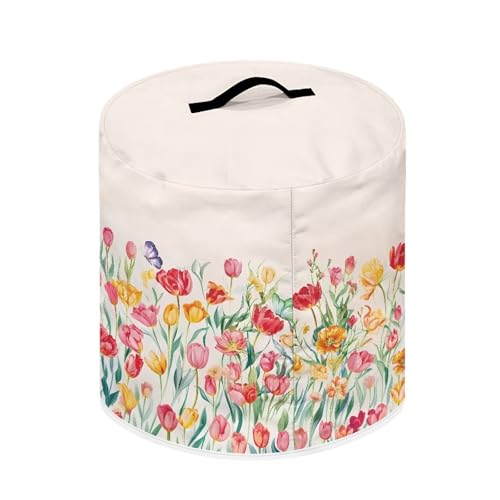 Image of Cozeyat Tulips Butterfly Pressure Cooker Air Fryer Cover,Round Pressure Cooker Dust Cover,Protective Cover with Pocket Kitchen Appliances for Electric Pressure Cooker Air Fryer Rice Cooker Steamer