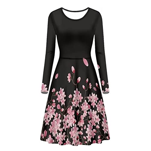 Robe empire fleur rose noire XL à manches longues Cumagical