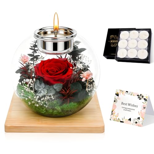 Rose éternelle dans un verre et bougies parfumées : idée cadeau de Noël