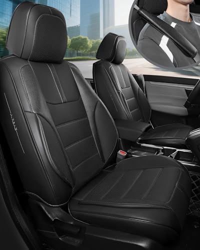 FREESOO Black Car Seat Covers Full Set - Faux Nappa Leather Seat Covers for Cars, with Front Seatbelt Pads, Waterproof Breathable Cushion Protectors Fit for Most 5 Seats Automative Sedans SUV Trucks