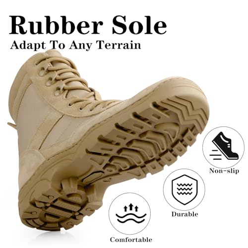 Image of Military Tactical Combat Boots for Men Side Zipper Army Police Work Boots Anti-slip for Security Duty Desert