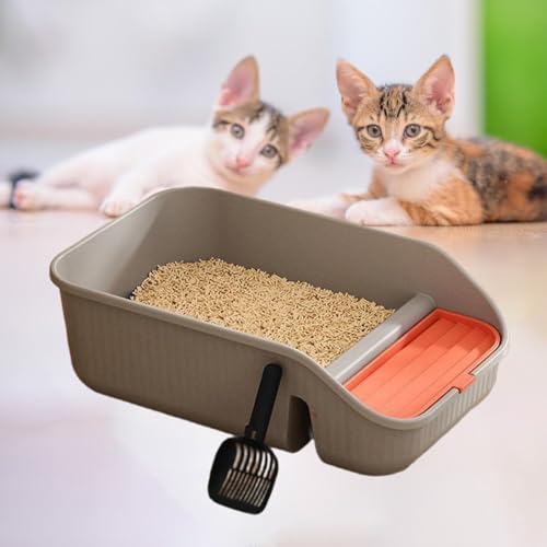 Caja de arena para gatos con pala, alta y abierta, gris miniatura 4