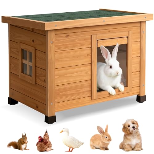 Agitree Wooden Rabbit Hutch & Pet House Weatherproof Outdoor Shelter for Small Animals (Natural)