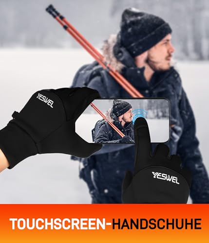 YESWEL Fahrradhandschuhe Herren Damen, Thermo Wasserdicht Handschuhe, Touchscreen Winterhandschuhe, Warme Winddichte Laufhandschuhe (Schwarz, L)