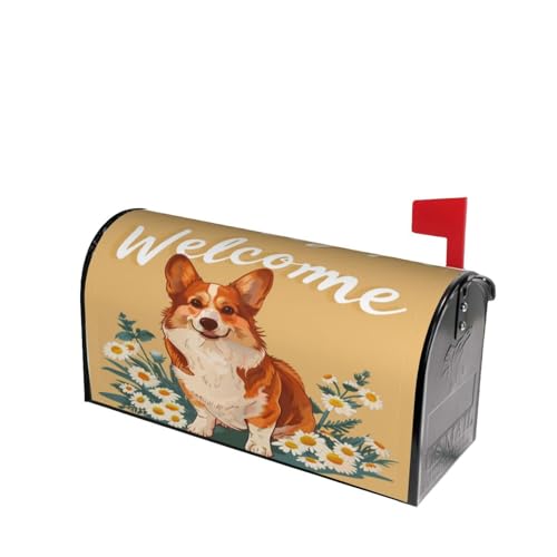 Image of Dujiea Cute Dog Welcome Mailbox Wrap, Waterproof Magnetic Post Box Cover, Standard Size 25.5 inchX 21 inch Garden Yard Outside Farmhouse Home Decor