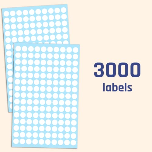 Image of TownStix 0.375 inch Round White Color Coding Circle Dot Stickers (Pack of 3000, 3 /8 inch Diameter, 150 Labels per Sheet, 20 Sheets)