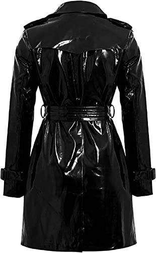 PVC Trench Coat Women | Fashion Outdoor Wet Look Raincoat Black Pu Leather3