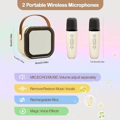 Máquina de Karaoke Portátil com 2 Microfone Sem Fio, LucZeng Mini Alto-falante Bluetooth Portátil co