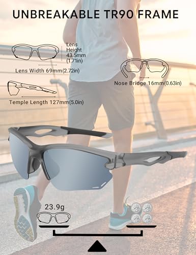 Image of BIRCEN Mens Polarized Sunglasses for Sports: TR90 Lightweight Sun Glasses Wrap Around Shades for Fishing Driving Cycling
