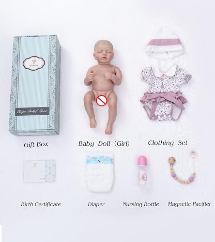 Image of Reborn Baby Dolls Girl, 20 Inch Realistic Full Vinyl Baby Doll | With purple floral romper and accessories, lifelike hand-painted details, for pretend play, gifting, and collecting