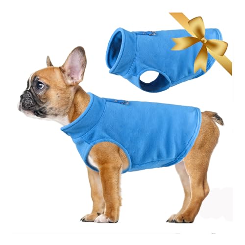 Hundeweste Fleece Pullover Winterjacke für kleine und mittlere Hunde mit D-Ring Leine Kaltwettermantel Hoodie, Blau,M