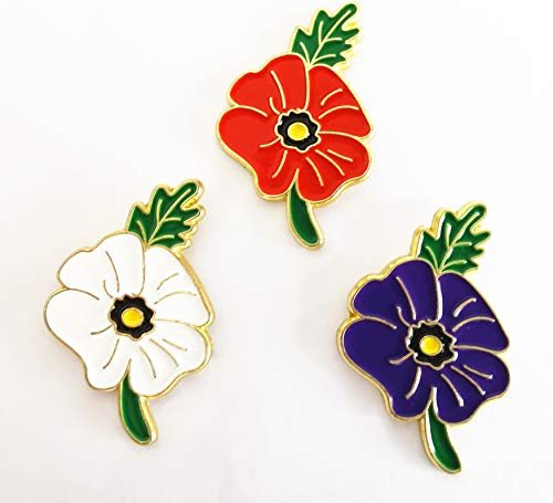 Set rosso e viola papavero bianco distintivo e spille lest we forget remembrance day british military army veteran solider spilla grande fiori animali