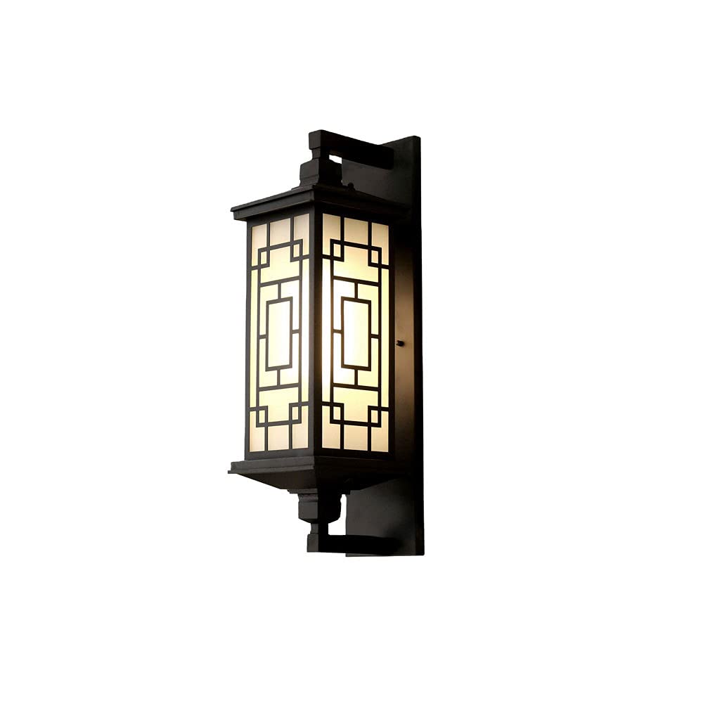 SXSCARKX Chinese Large Outdoor Black Wall Lantern With Frosted Glass Lampshade Light IP Waterproof And Rainproof Lamp Used In Front Door Path Yard Exterior Sconce