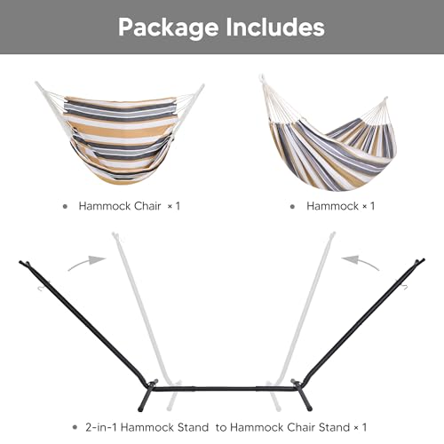 Image of SUNCREAT 2-in-1 Convertible Large Hammocks for Outside, Coffee & White