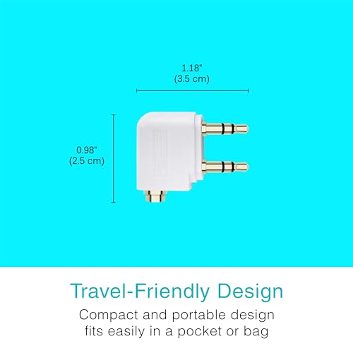 Image of MEE Audio Airplane Headphone Adapter for in-Flight Entertainment Systems - Dual 3.5mm Male to 3.5mm Female - Works with Headphones, Headsets, and Bluetooth Adapters (2 Pack), White