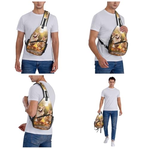 Bolso cruzado para pecho estilo corgi negro unisex miniatura 6