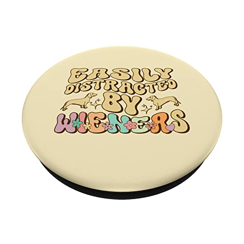 Easily Distracted By Wieners Doxie Dog Funny Dachshund Lover PopSockets Swappable PopGrip, Black - Image 2