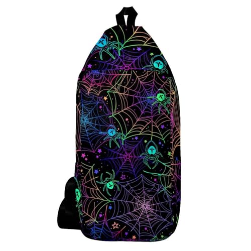 Sac à dos à bandoulière multicolore, sac de poitrine motif araignée pour homme femme