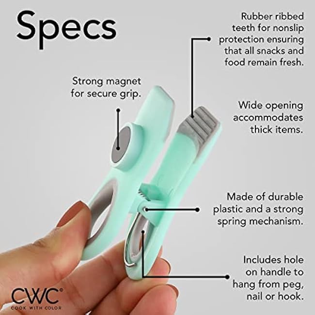 COOK WITH COLOR Bag Clips with Magnet- Food Clips, Chip Clips, Bag Clips for Food Storage with Airtight Seal Grip for Bread Bags, Snack Bags and Food Bags (Blue Ombre, Pack of 10)