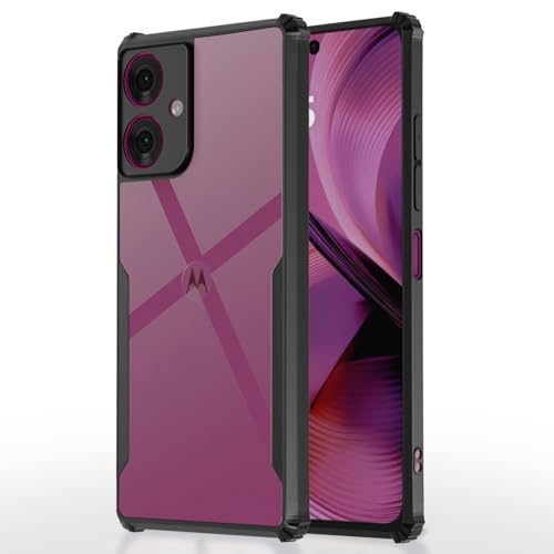 Image of Pikkme Crystal Clear Transparent Back Cover | Ultra Hyrbid | Full Camera Protection | Raised Edge | Bumper Case for Moto G55 5G (Black)