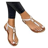 Summer Sandals for Women,T-Strap Block Heel Sandals with Zipper Open-Toe Ankle Flat Flip-Flops