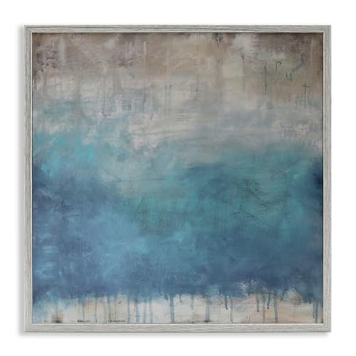 Paint Drip Hatched Blue Abstract Ombre, 12 x 12 Inch Framed Giclée Print