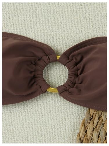 GORGLITTER Women's Strapless Bikini Set String High Cut Thong Ring Linked Bandeau Swimsuits3