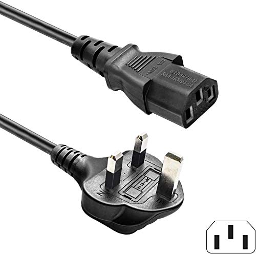 BERLS 10Ft(3M) AC Power Cable Mains 3 Prong Cord Kettle Lead for Samsung/Toshiba/LG/Sony/Panasonic/Acer/Asus/BenQ/Dell/Compaq LCD Plasma TV and LED Monitor (C13 to UK 3 Pin Plug)