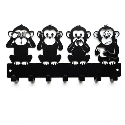 Thisha|Four Monkeys Design Metal Key Holder|Decorative 7 Hooks Wa...