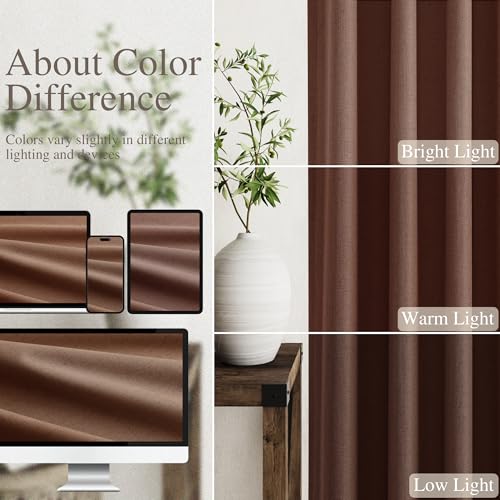 Image of Nanspring Rustic Brown 100% Blackout Linen Curtains 84 Inch Length 2 Panels Set for Bedroom Back Tab Rustic Farmhouse Decor Black Out Curtain for Living Room Office Thermal Insulated Drapes 52x84