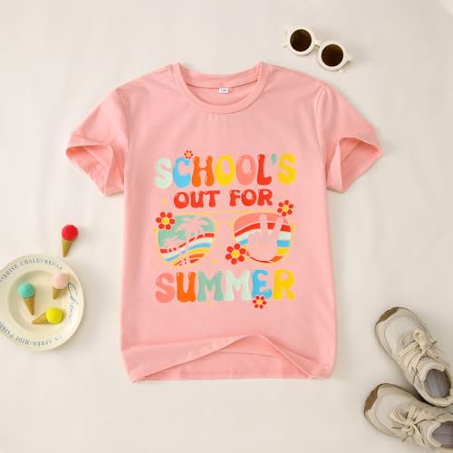 Image of Kids Girl School's Out for Summer Shirt Last Day of School T-Shirt Cute Summer Beach Short Sleeve Tee Tops