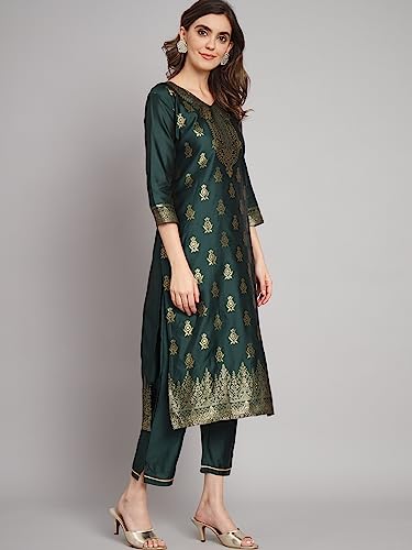 Image of VredeVogel Women's Cotton Silk Jacquard Kurta Pant Set with Banarasi Silk Dupatta
