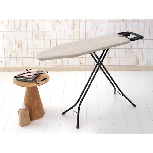 Image of Brabantia Comfort Ironing Board with Solid Steam Iron Rest | Medium (Size B) | Fairtrade Denim Gray Cover | Adjustable Height (27-38 inch), Easy Fold, Anti-Collapse Lock, Non-Slip Feet