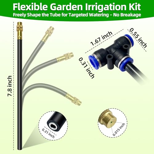 Image of 10 Pack 360 Adjustable Drip Irrigation Nozzles with Tee Connectors, Quick Connect Spray Emitters Compatible with 5 /16 inch (8mm) Irrigation Systems for Garden, Lawn, Greenhouse & Raised