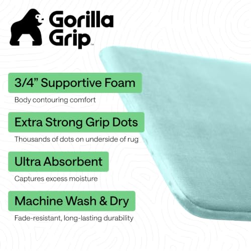 Image of GORILLA GRIP Memory Foam Bath Mat, Soft Absorbent Velvet Bathroom Mats, Durable Dots on Underside, Machine Washable Bathmat, Carpet Rug Room Decor for Shower Tub Floor RV, 30x20 Rugs, Seablue