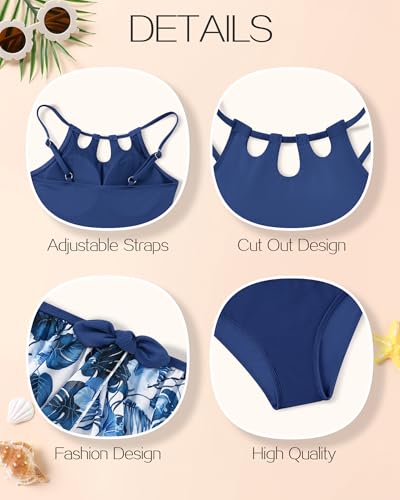 Image of Redair Girls Swimsuit One Piece Swimwear with Tropical Printed Cover Up Skirt Girls Bathing Suits Set 7-16 Years
