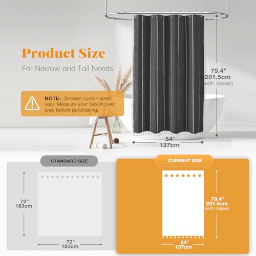 BTTN 54x78 Boho Farmhouse Linen Heavy Duty Shower Curtain, Charcoal Grey by BTTN - Used condition - Image 3
