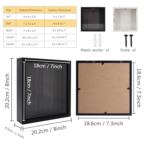 Image of GraduationMall 8x8 Top Loading Shadow Box Frame with HD Glass,Wood Display Case with Slot,1.25 inches Interior Depth,Ideal for Wine Bottle Caps,Tickets,Shells,Stamps and More,Black