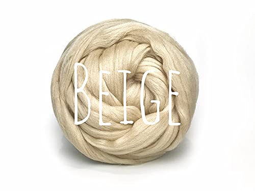 Colorful Passions Merino Wool Roving Oeko-TEX Certified Chunky Yarn Arm Knitting Felting Spinning Weaving Macrame 26-28 Microns EU Suppliers Beige 500g (0.5kg) (1.1lb)