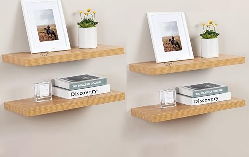 Image of Wooden Floating Wall Shelf| Wall Mount| Wall Rack| Wall Bracket for Home and Office Decor | Big Mounted Cabinets (Set of 4, Bavarian Oak, Large)